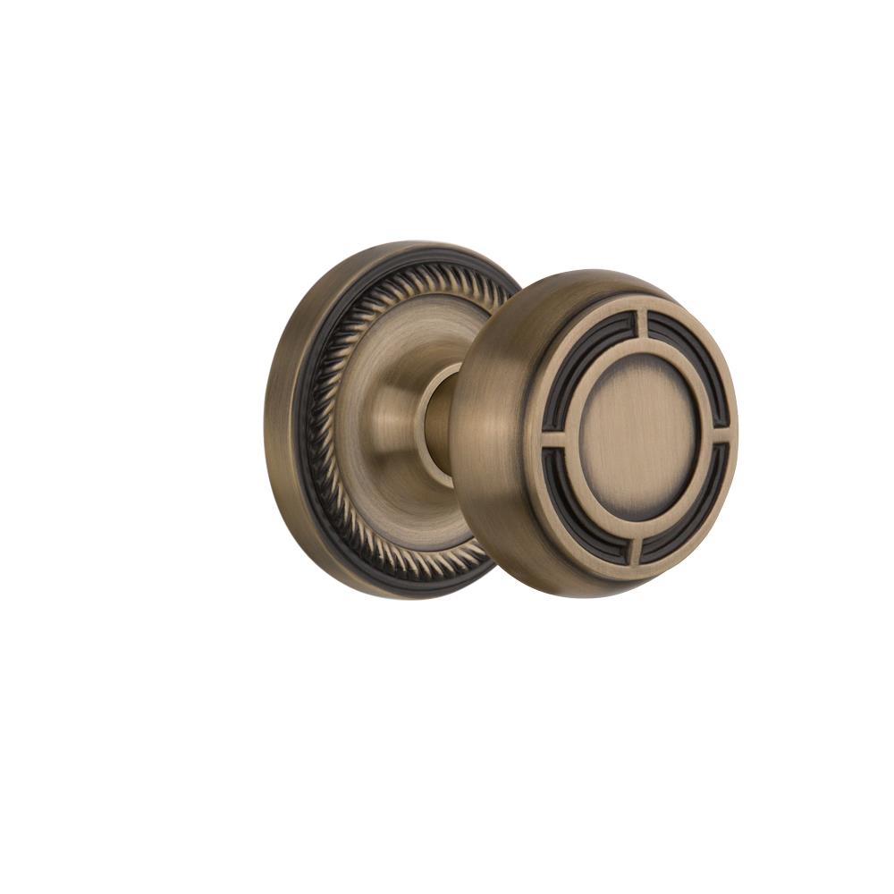 Nostalgic Warehouse ROPMIS Mortise Rope Rosette with Mission Knob and Keyhole in Antique Brass
